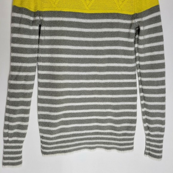 GAP Women's Sweater Yellow Gray White Striped Crew Neck Long Sleeve Size XS - Picture 7 of 9